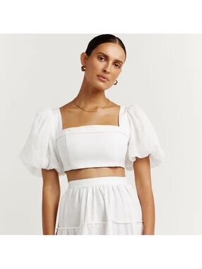 DISSH White Square-Neck Puff Sleeve Crop Top